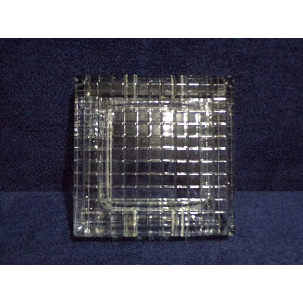 Art Deco Heavy Crystal Glass Square Checkered or Gridded Pattern Ashtray 5 3/4